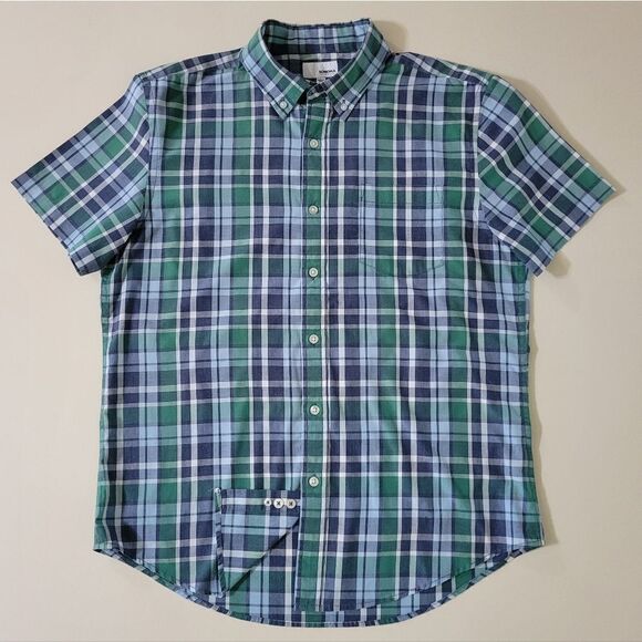 Sonoma Goods For Life® Men's Blue Green Plaid Button-down Short Sleeve Shirt - Picture 2 of 13